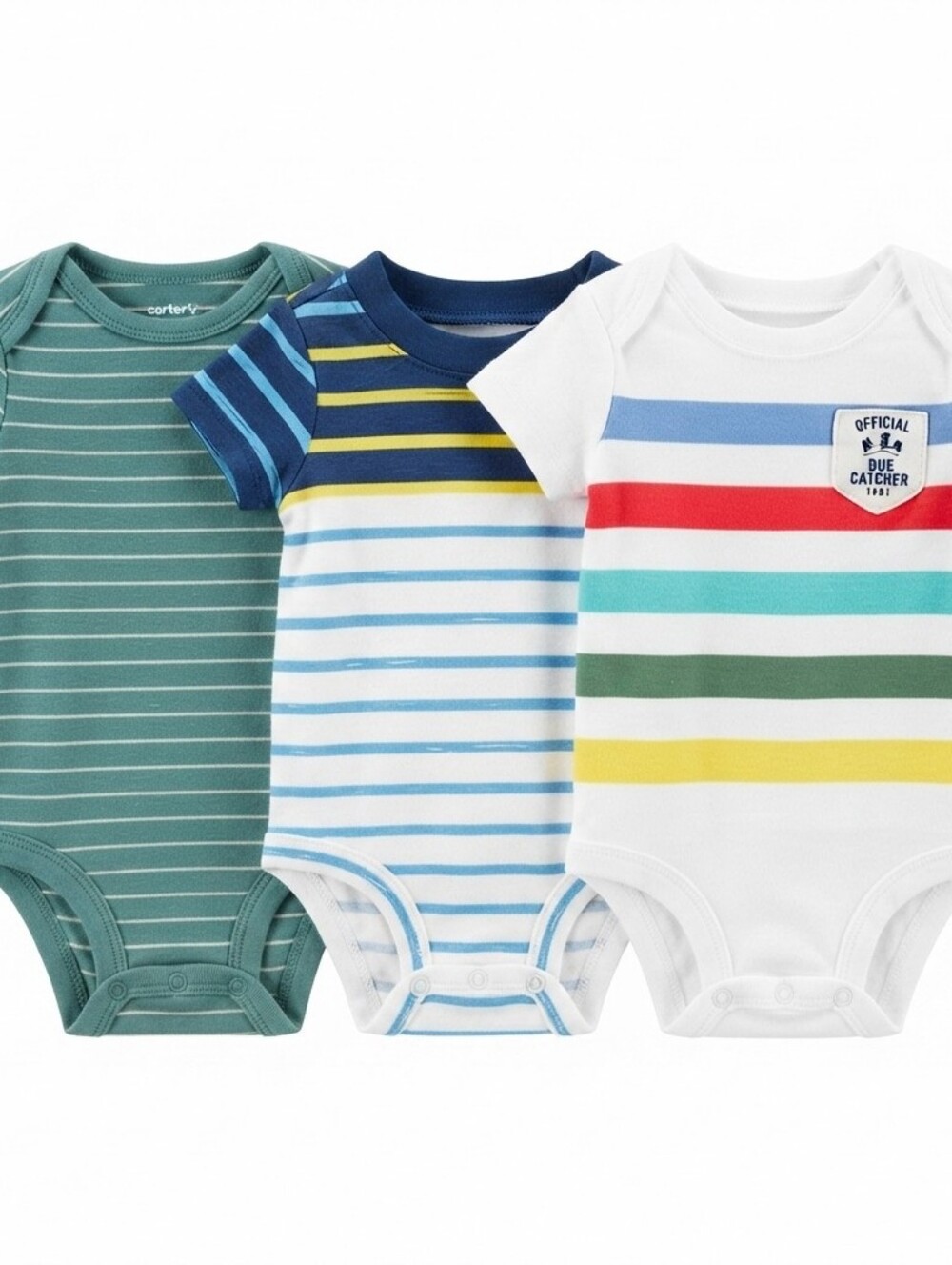 Carter's 6M Colorful Striped Bodysuits - Green, Blue, Multicolor